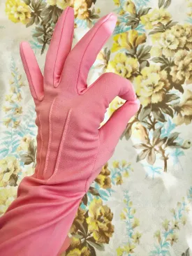 1950s Vintage Bubble Gum Pink Cocktail Gloves • 7.5