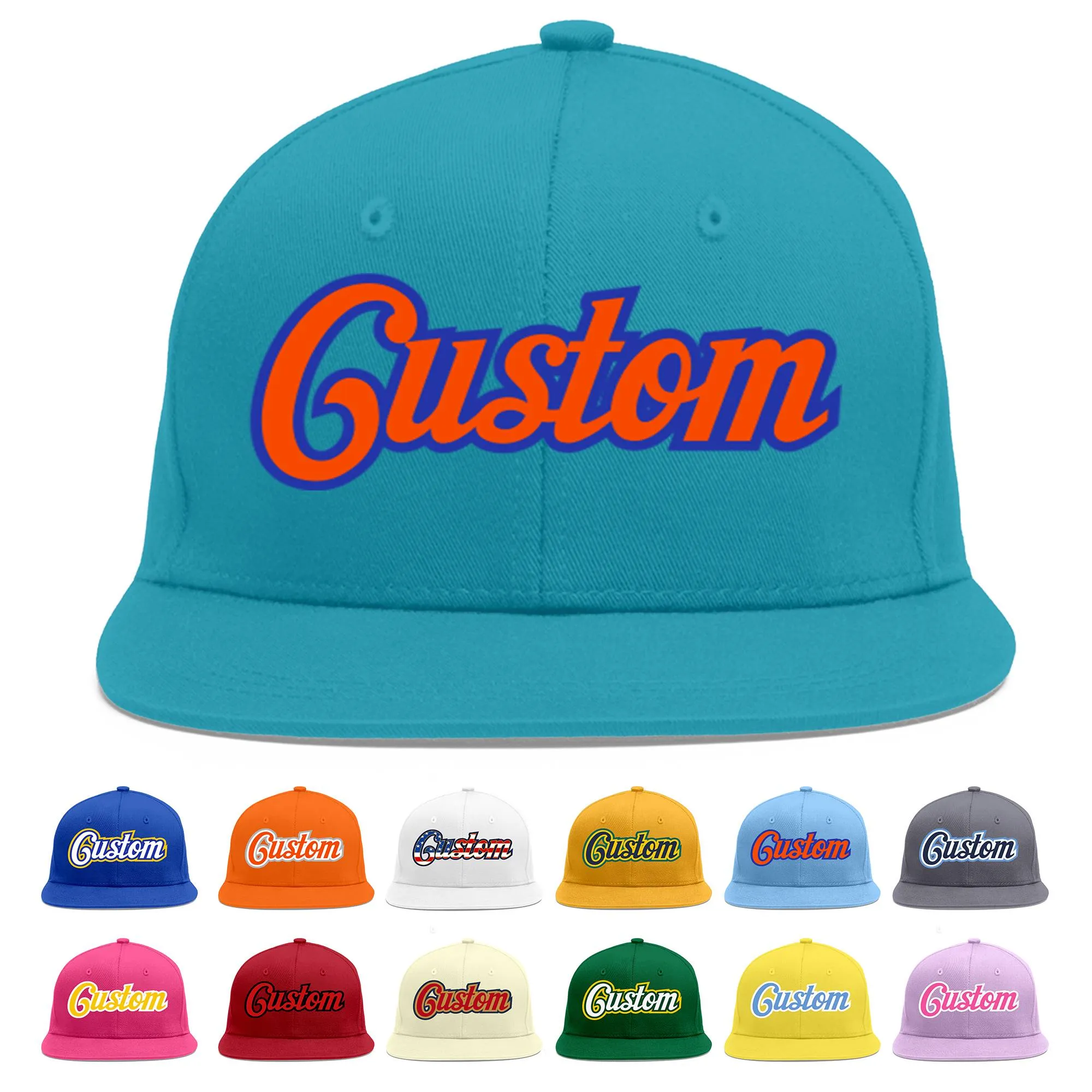 Custom Aqua Orange-Royal Flat Eaves Sport Baseball Cap