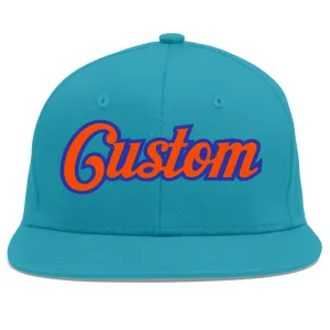 Custom Aqua Orange-Royal Flat Eaves Sport Baseball Cap