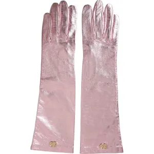 Dolce & Gabbana Pink Laminated Logo Mid Arm Length Gloves