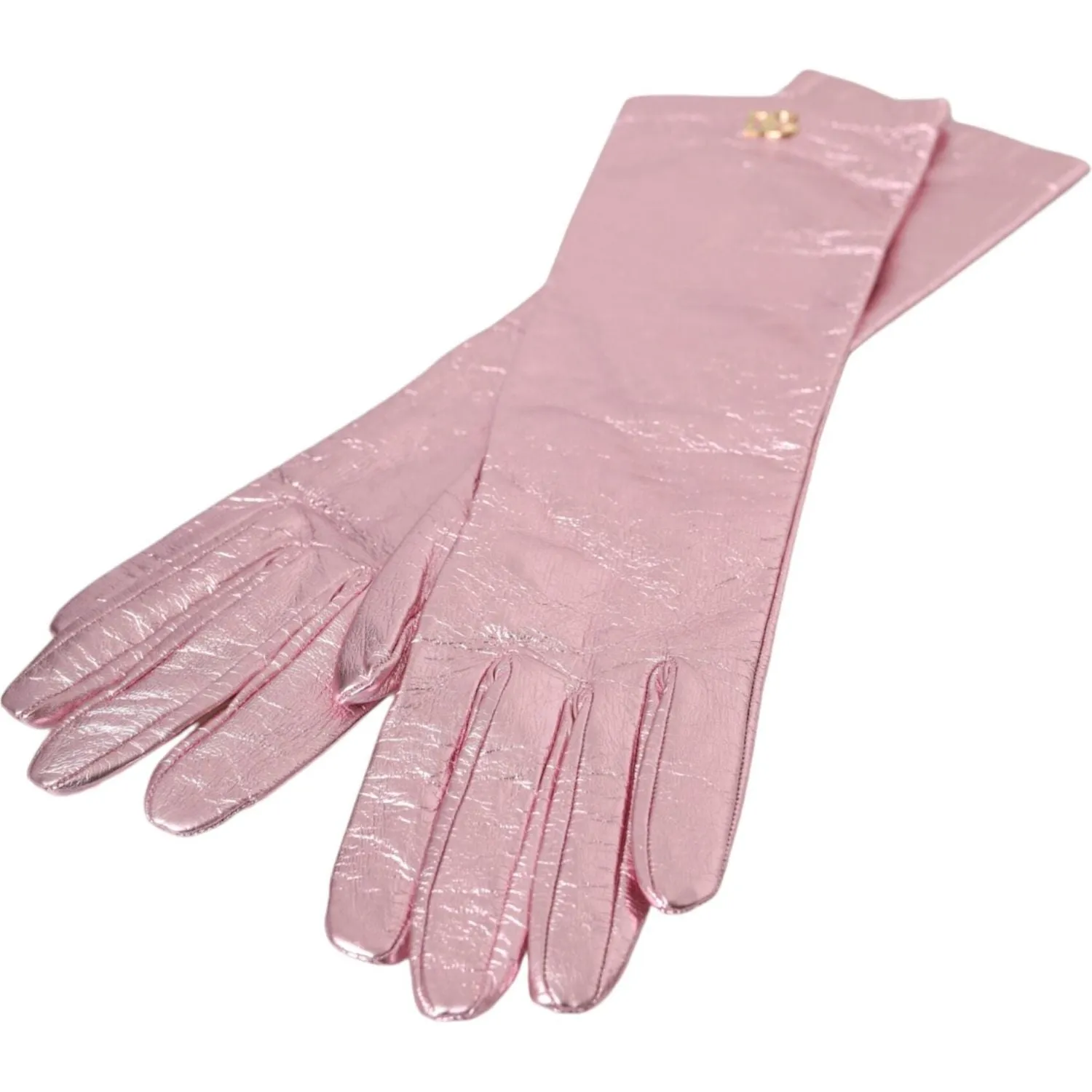 Dolce & Gabbana Pink Laminated Logo Mid Arm Length Gloves