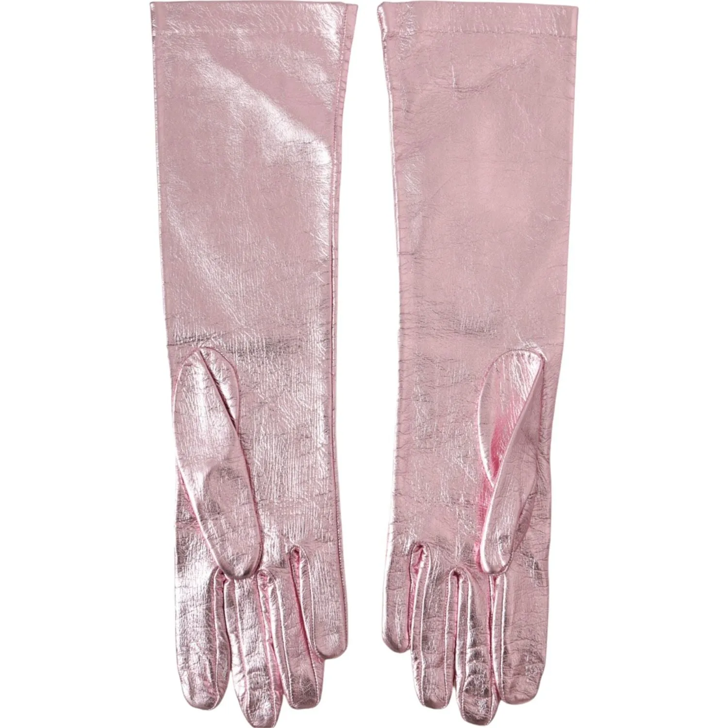 Dolce & Gabbana Pink Laminated Logo Mid Arm Length Gloves