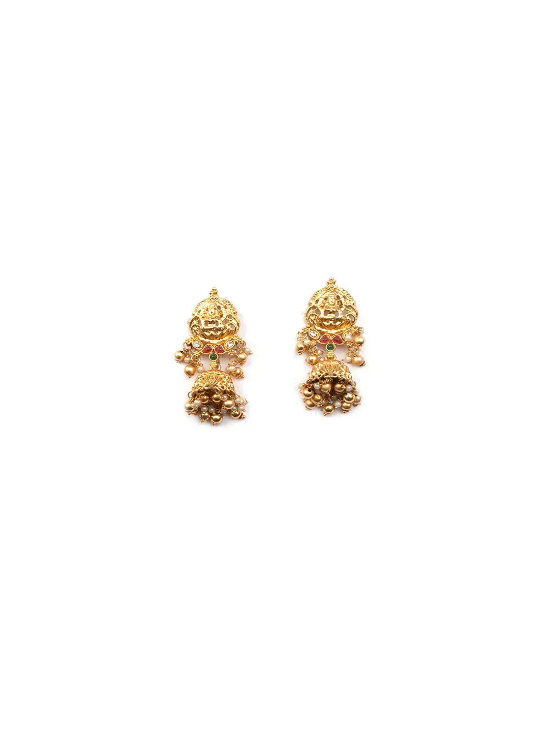 Gold Plated Temple Necklace Set With Jhumkas