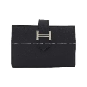 HERMES Bi-fold wallet Bearn Mini Card holder With Coin purse Noir (Black) Veau Epsom Silver HW Stamp Z[EXCELLENT][Authentic]