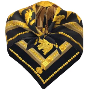 Hermes Black / Gold Cuillers d'Afrique Square Silk Twill Scarf