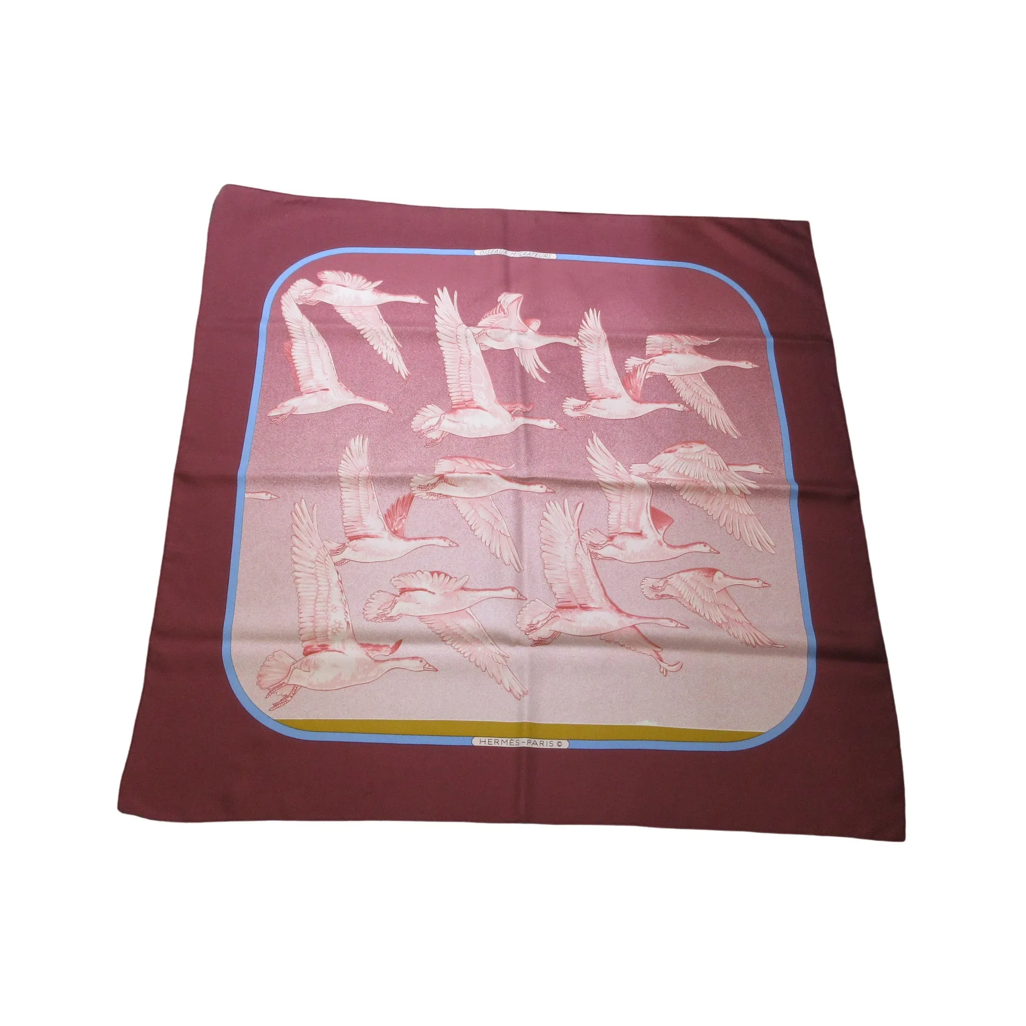 Hermes Burgundy Multi Oiseaux Migrateurs Square Silk Twill Scarf