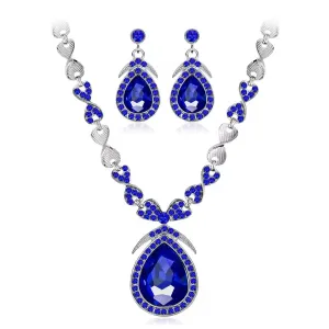 Luxury Royal Blue Crystal Bridal Necklace Sets For Women Jewelry Wedding Sets