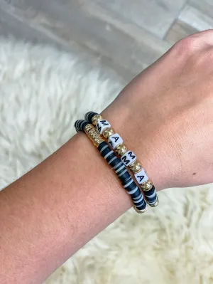 'Mama' Stretch Bracelet Set - Jet & Gold