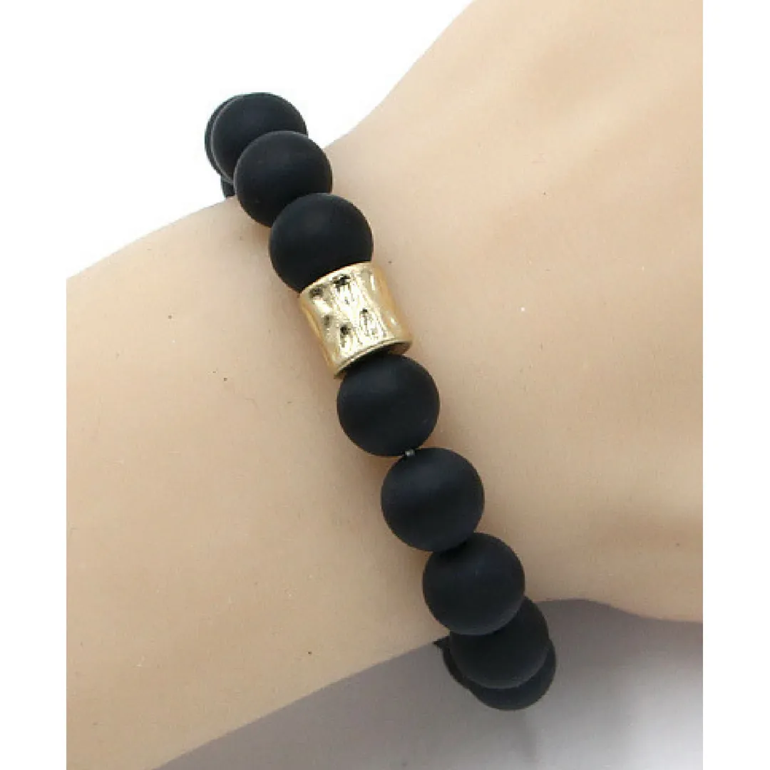 Matte Black Onyx Gemstone Beaded Healing Stretch Boho Bracelet