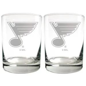 New - NHL St. Louis Blues Laser Etched Rocks Glass Set - 2pc