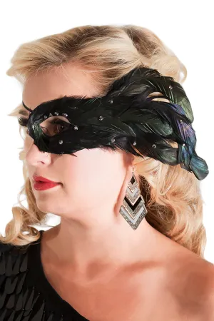 .Peacock Feather Single Eye Mask In Iridescent Black