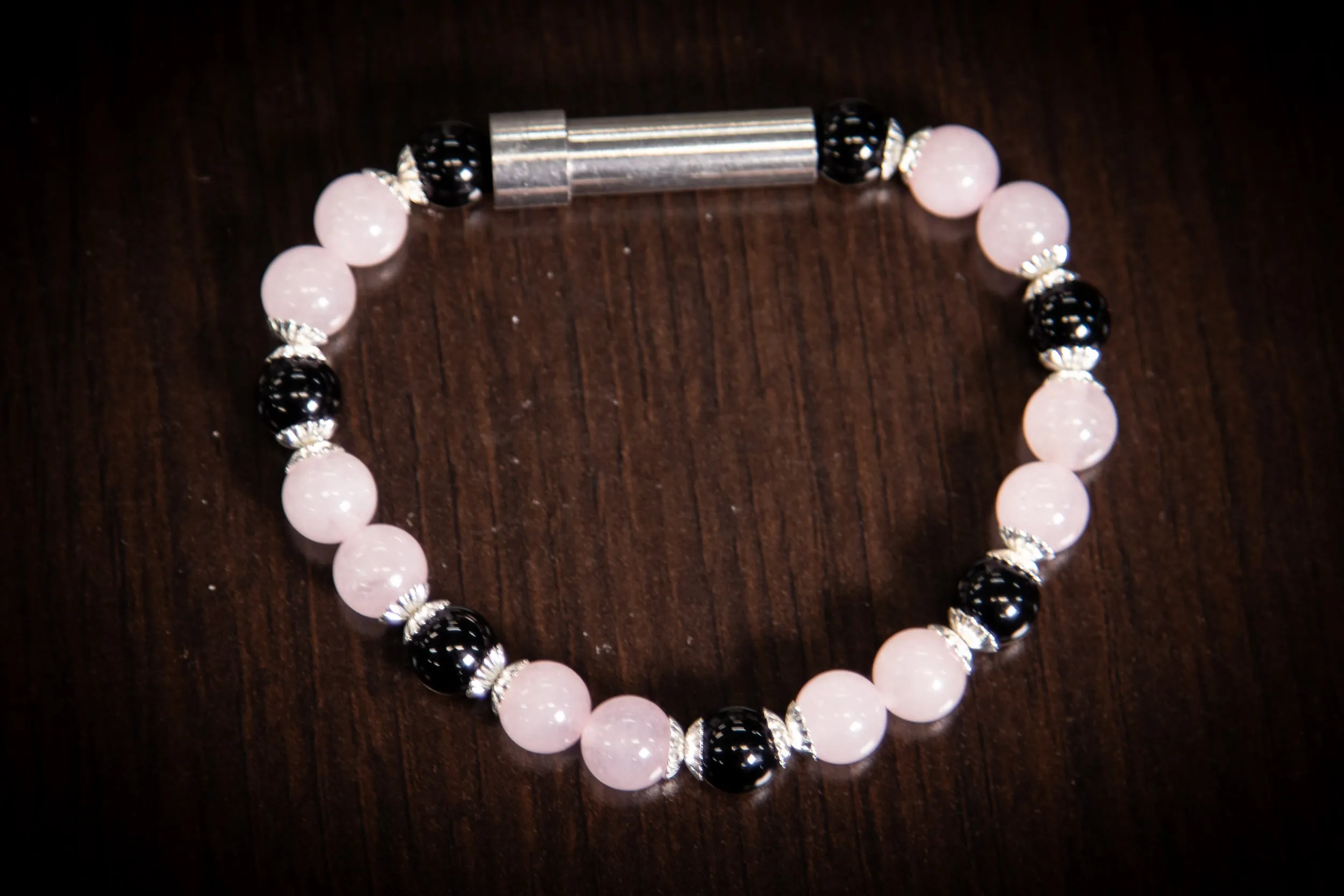 Rose Quartz and Onyx Healing Bracelet for Hair Fur or Ash