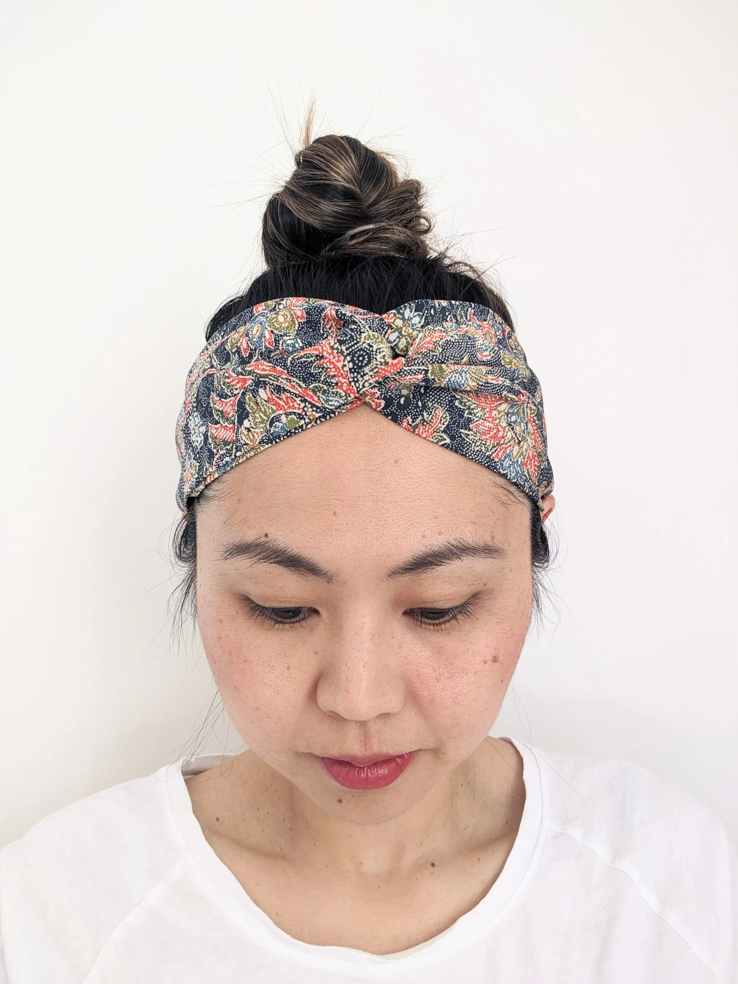 Silk Turban Headband - Light Blue and Dark Green Mesh Patterns