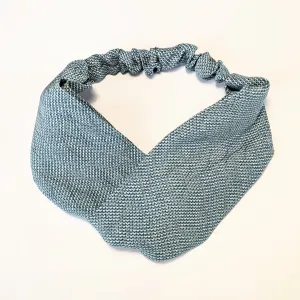 Silk Turban Headband - Light Blue and Dark Green Mesh Patterns