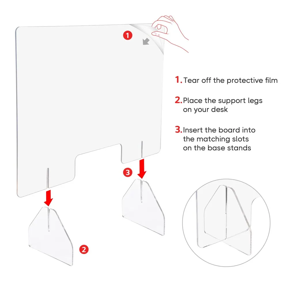 Sneeze Guards Desk Dividers 3-Panel 36"x24" Acrylic